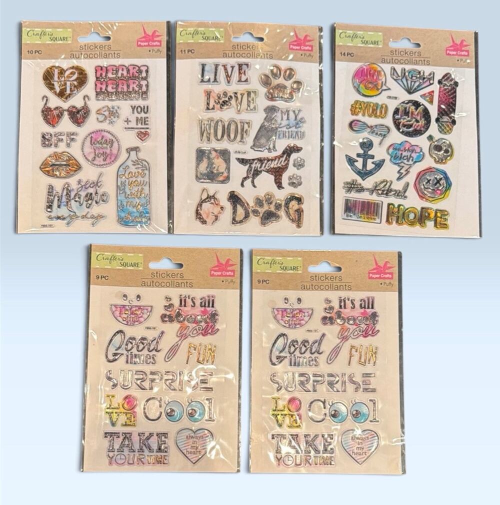 53pcs Crafter’s Square Puffy Paper Craft Stickers Autocollants, Scrapbooking